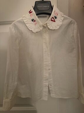 Dolce & Gabbana White Ruffle-Collar Kids Button-Up Shirt